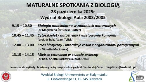 grafika z zaproszeniem na maturalne spotkania z nauką z biologii