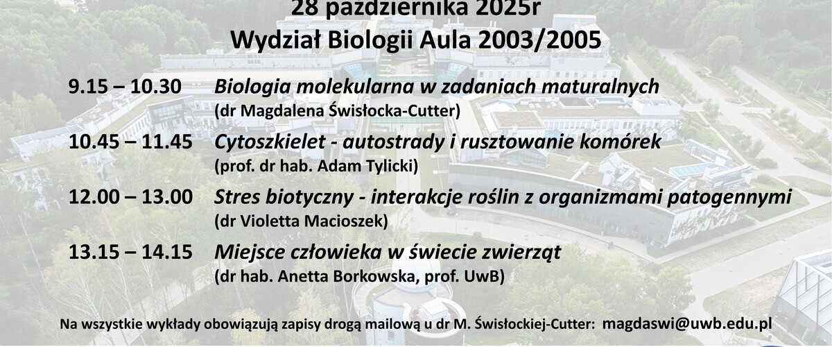 grafika z zaproszeniem na maturalne spotkania z nauką z biologii