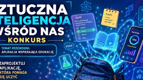 grafika informująca o konkursie na stworzenie aplikacji wspierającej edukację